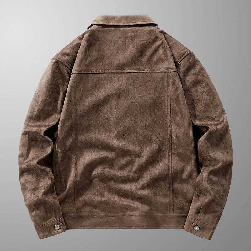 Mcikkny mens cargo suede leather jacket solid color retro leather jacket mens size M-4XL W240918