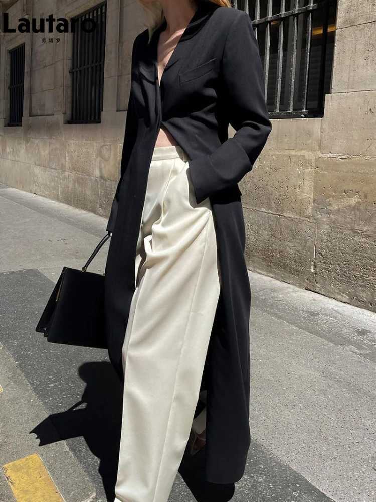 plusizeshe Spring Autumn Extra Long Black Fitted Trench Coat for Women Single Breasted Elegant Chic Luxury Maxi Overcoat 2024X240921