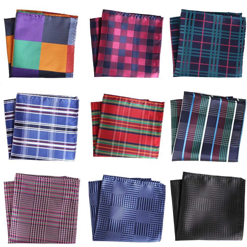 Luxury Mens Handkerchief Striped Checkered Plaid Woven Hankies Polyester Hanky Business Pocket Square Chest Towel 25*25CMX240921
