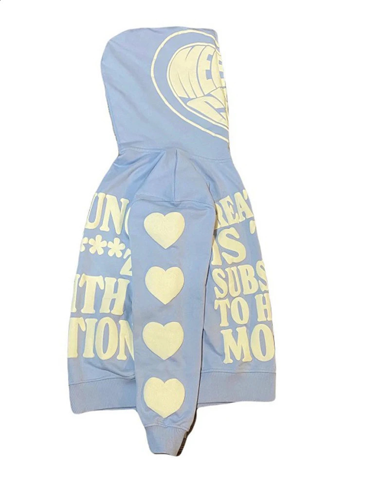 BIG PROMOTION Y2K European and American Autumn and Winter Mens Printed Hooded Cardigan Zipper Loose Fashion Sweater Coat 240912