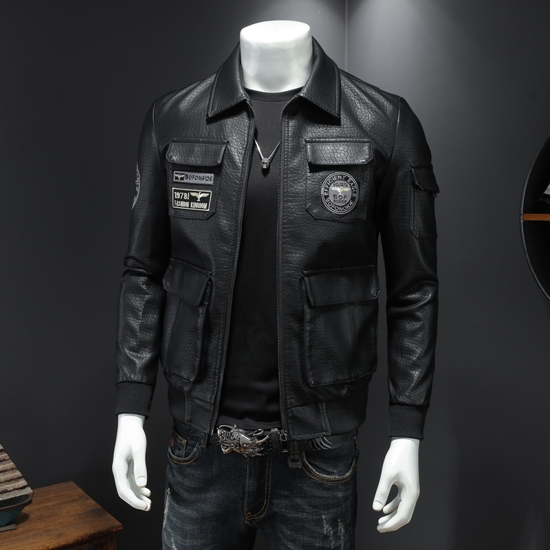 Spring New Men's Motorcycle Jacket Young Embroidered Leather