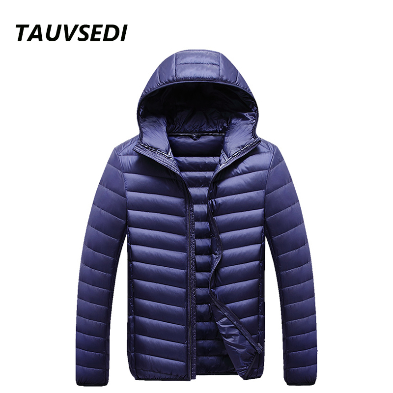 New Men All-Season Ultra Lightweight Packable Coat Mens Water And Wind-Resistant Solid Hooded Duck Down Jacket Male
