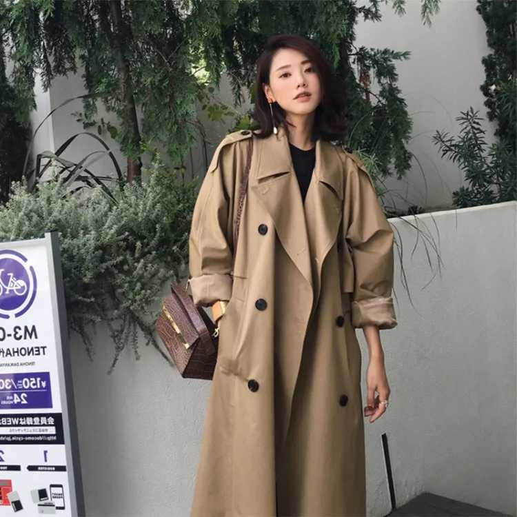Womens Autumn Classic Double Breasted Long Trench Jacket with Belt Female Solid Color Lapels Windbreaker Winter Coat for WomenX240921
