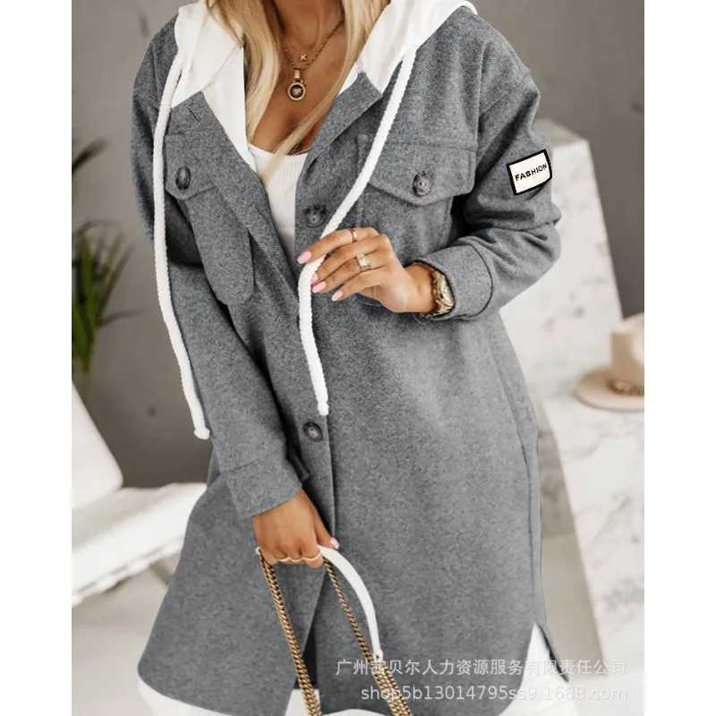 Women Loose Cardigan Split Hooded Large Coat 2023 Autumn and Winter Trench Coat Women Long Sleeve Single Breasted Pocket TrenchX240921