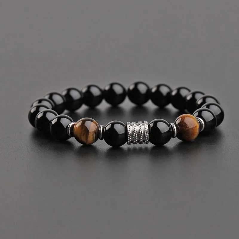 New Tiger Eye Obsidian Stainless Steel Bracelet for Men Natural Gem Beaded Bracelets 2023 Fashion Fathers Day Jewelry GiftsX240921