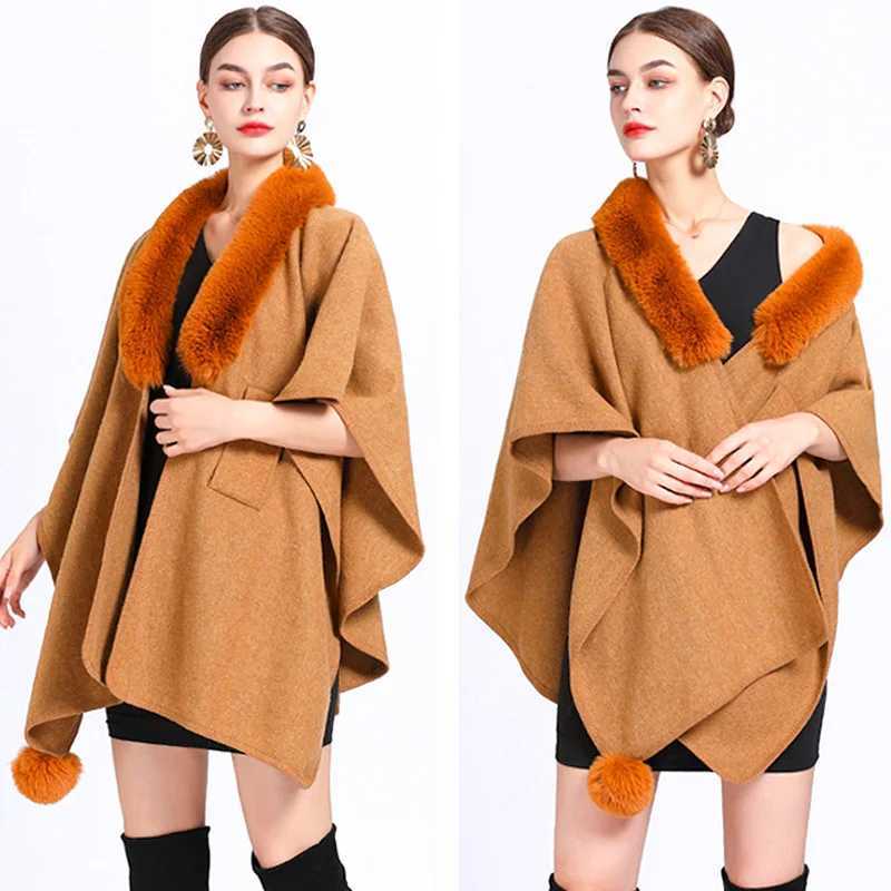 New printed coat artificial rabbit fur collar half sleeved raincoat womens loose knitted cardigan woolen sweater womens solid color shawl W240921