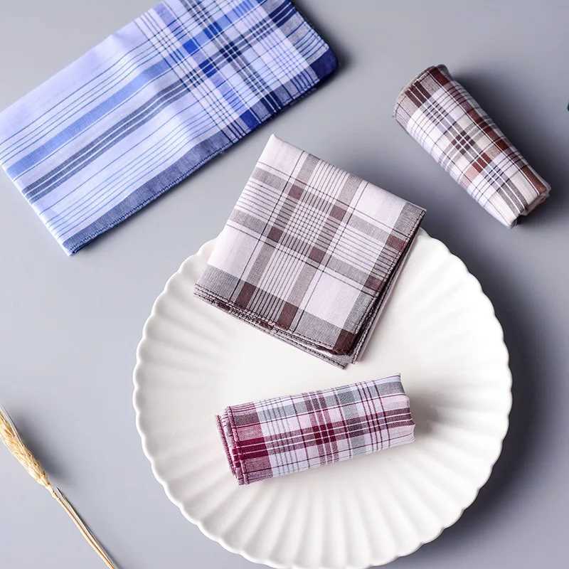 6pcs/lot 100% Cotton Handkerchiefs Men Women 40*40cm Pocket Square Scarfs Plaid Vintage HankiesX240921