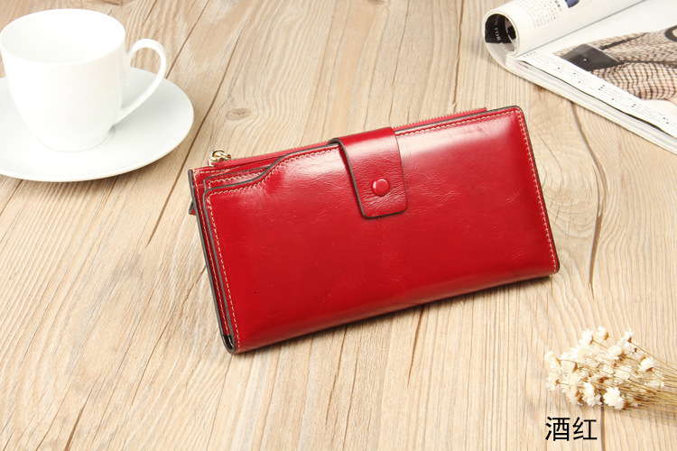Large capacity multifunctional long women's Rfid leather handbag wallet