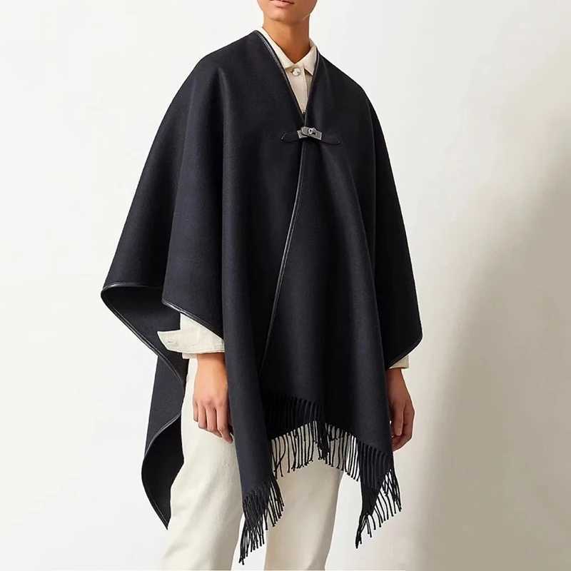 Heavy duty leather packaging cashmere shawl shawl fashionable and versatile womens top jacket high quality autumn new y2k W240921