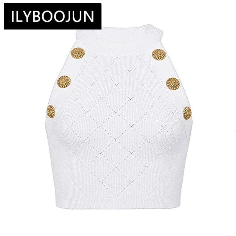 In Stock Summer 2024 New Forked Shoulders Sleeveless Short Knitted Versatile Vest Camisole Women's Top Cross-Border