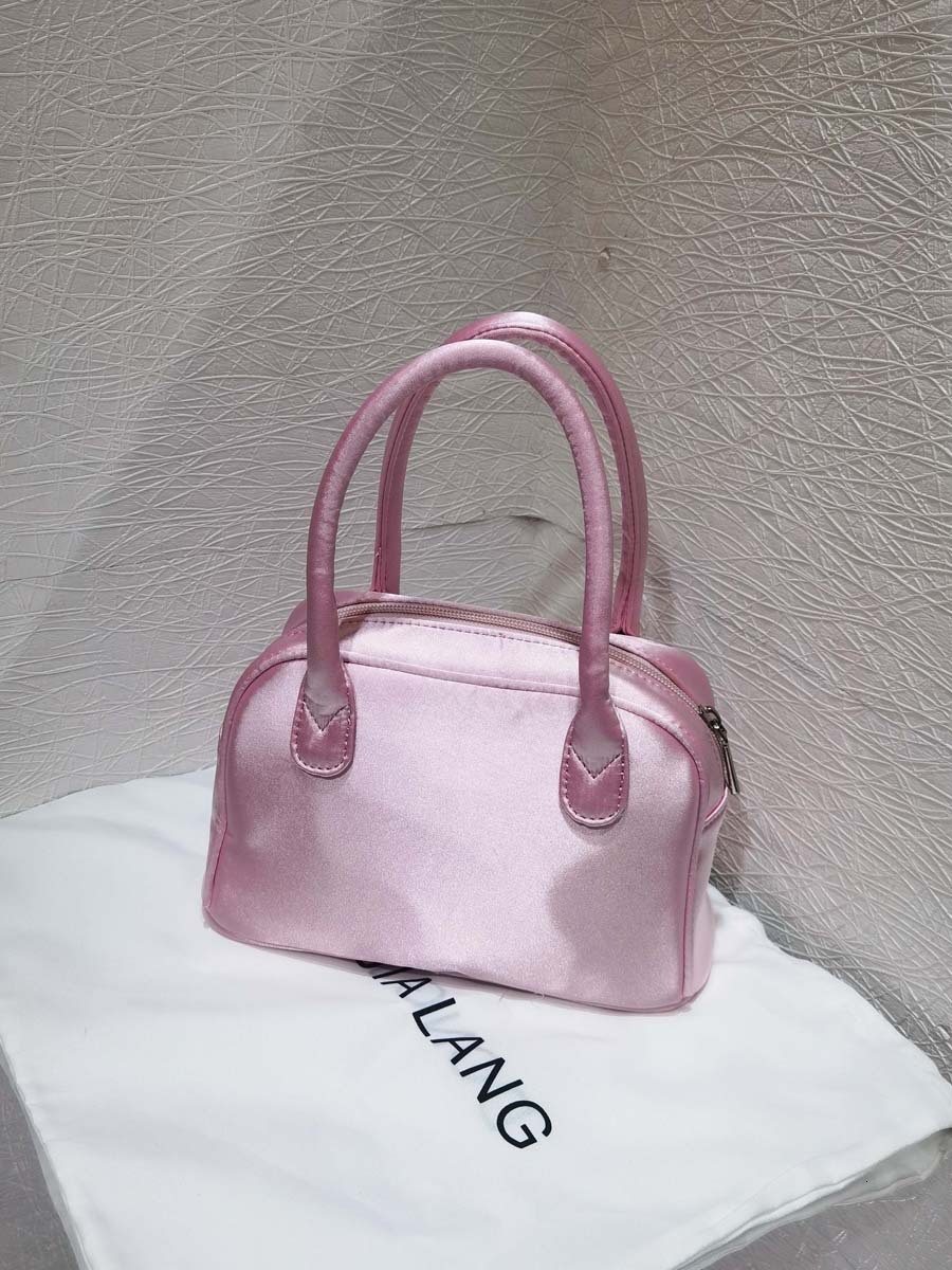 Bag for women 2024 new niche satin pink ballet style bowling lunch box small square bag Boston handbag