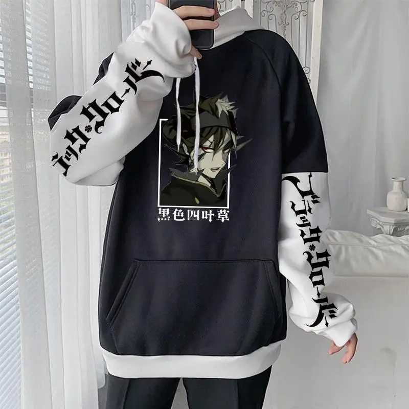 Harajuku Anime Black Clover Asta Printed Hoodie Fro Mens Patch Work Long Sleeve Hoodie Manga Casual Loose Sweatshirt W240921