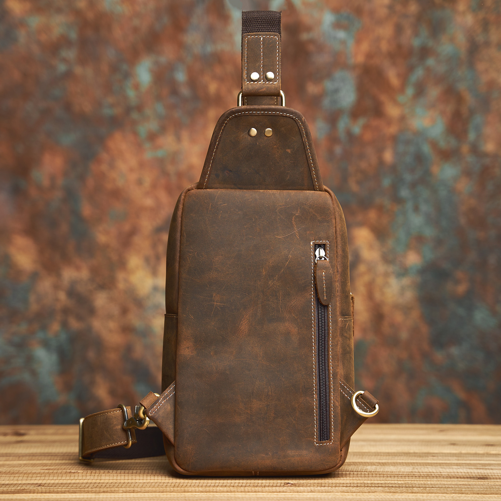 NASVA Genuine Men's Leather Chest Vintage Sg For Men,Crossbody Shoulder Bag Casual Small Backpack