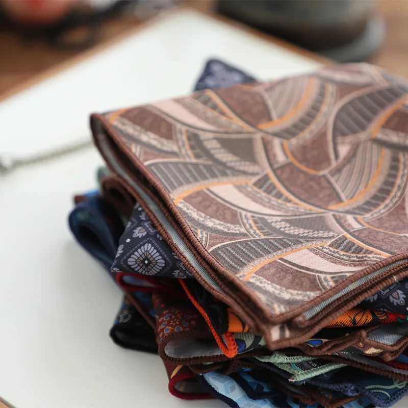 Hongkong Street Style Flower Dots Printed Pocket Square Men Adult Brown Navy Animal Handkerchief Towel Formal Suit Tuxedo HankyX240921