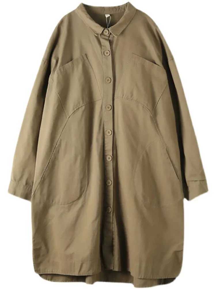 Spring Autumn New Mid-Length Trench Coat Loose Elegant Luxury Simple Artsy Casual Big Pocket All-Match Chic Office Ladies OutfitX240921