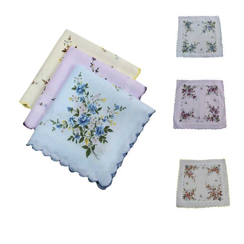 Cotton handle womens wavy edge flower pattern square womens handle casual retro pocket items on hand W240921