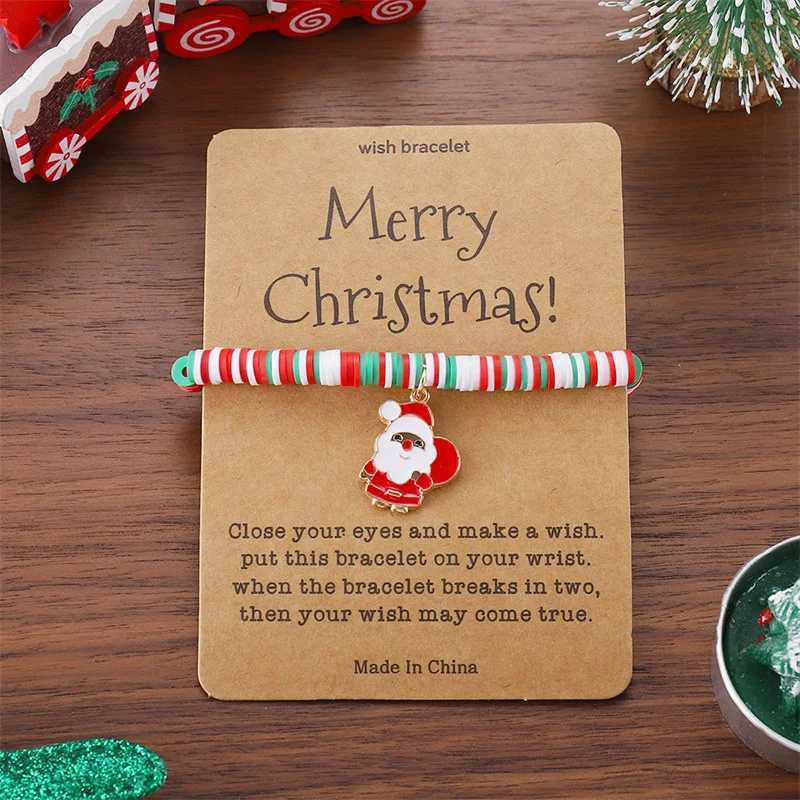 Christmas Green Polymer Clay Beaded Bracelet for Women Fashion Santa Claus Tree Snowflake Pendant Bracelet Xmas Party JewelryX240921
