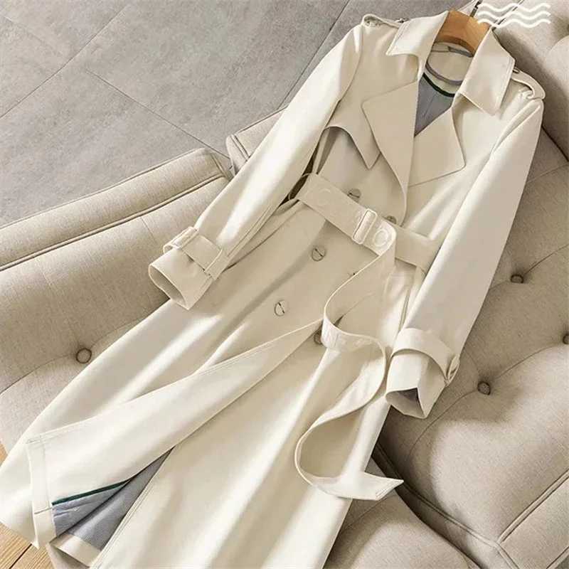 Spring Casual Women Mid-length Trench Coat With Letter Embroidery Sashes Double-breasted Lapel Female Windbreaker Outwear B293X240921