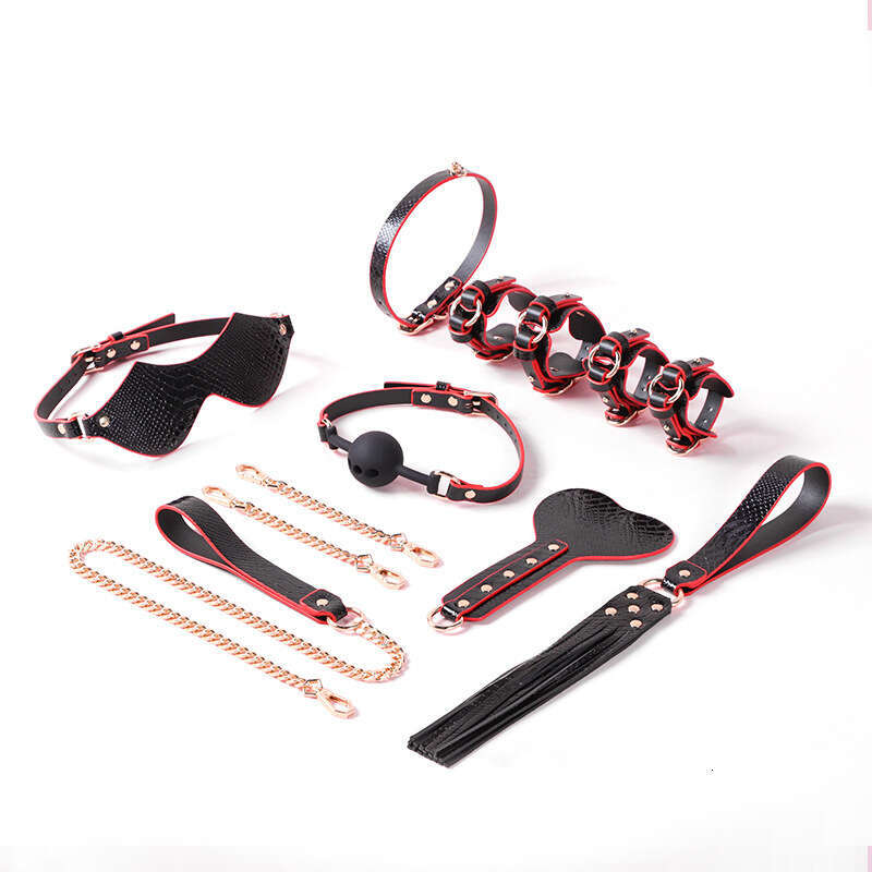 Sex toys SM props crocodile pattern 7-piece set SM sex toy set handcuffs, ankle shackles, mouth ball adult sex toy