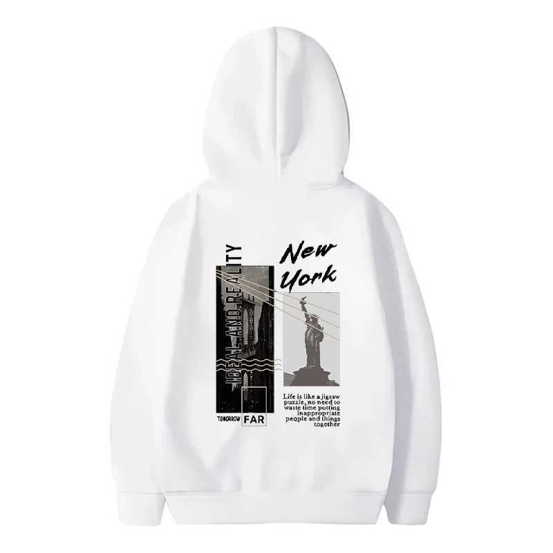 Harajuku Mens Graphic Hoodie New York Landscape Printed Design Pullover Hoodie Fashion Sudaderas Para Hombre Popular Sweatshirt W240921