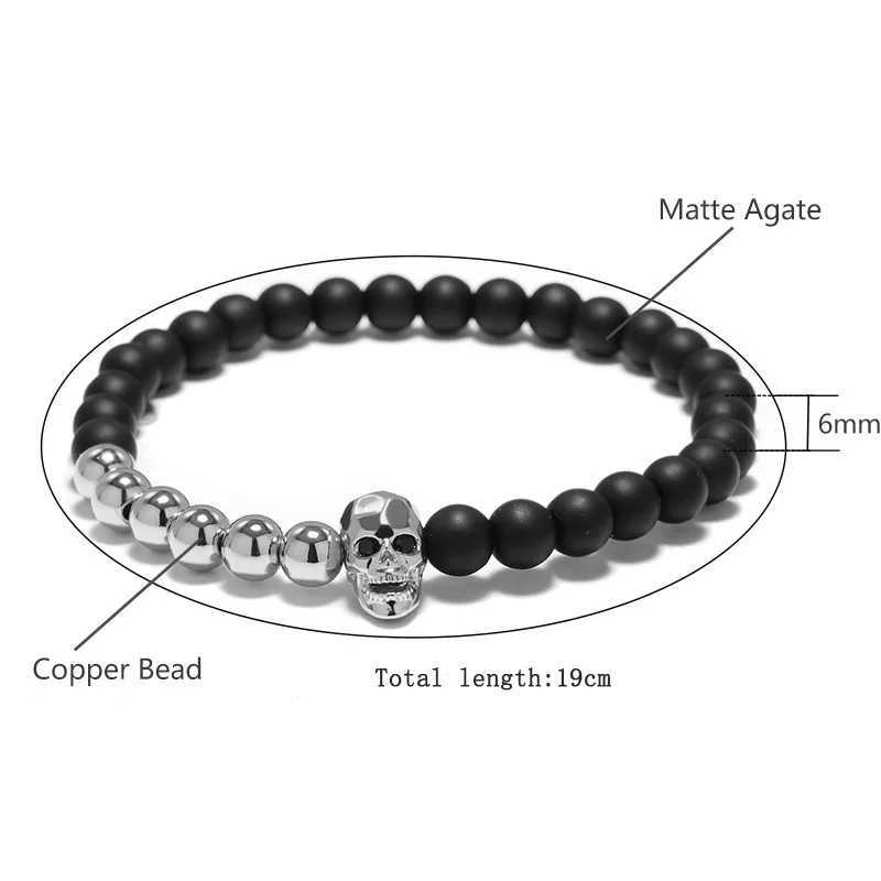 Neutral natural stone handmade metal bead wrapped crystal bracelet skull pendant retro fashion men's and women's bracelet jewelry