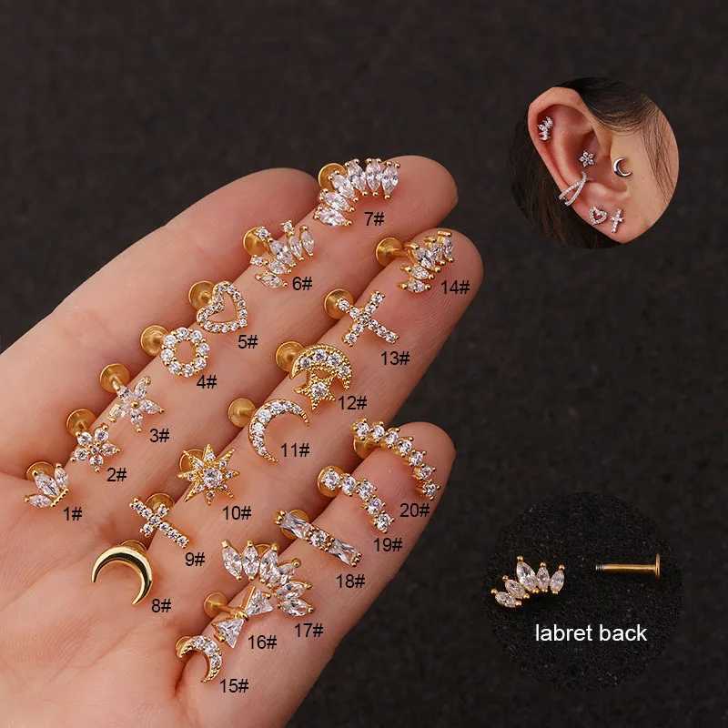 1PC 16G New Cross Heart Flower Crown Tragus Helix Stainless Steel Labret Lip Bar Rings Stud Cartilage Ear Piercing Body Jewelry Y240921