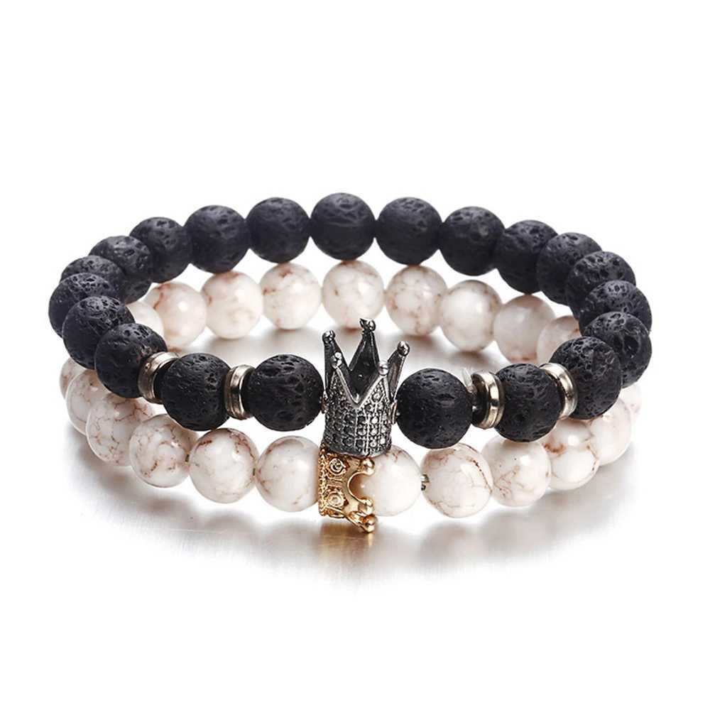 Classic Black Volcano Stone Bracelet with Textured Punk Charm Bracelet Unisex Style Mens and Womens Suitable BraceletsX240921