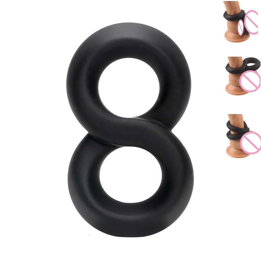 Liquid silicone 8-shaped sex toys rings sleeve double delay ejaculation glans penis cage cock black cock rings for men