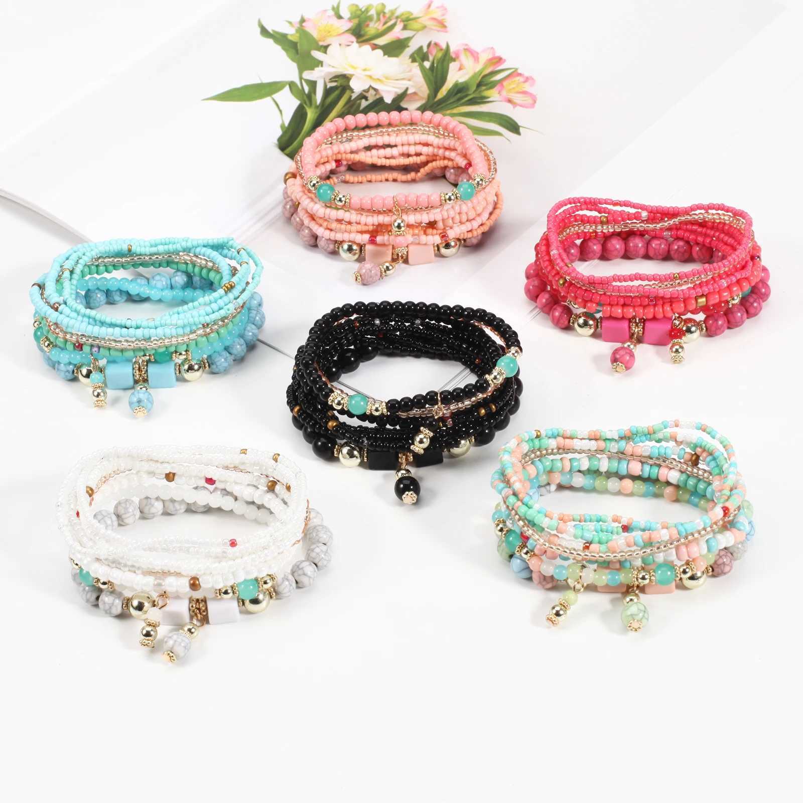 Bohemian Stackable Bead Bracelets for Women Stretch Multilayered Bracelet Set Multicolor JewelryX240921