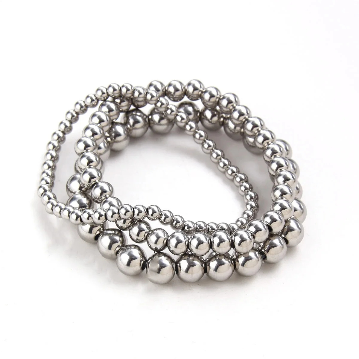Silver Color Elastic Stainless Steel Bracelet Metal Ball 2456810mm Beaded Chain For Women Men High Quality Jewelry 240919