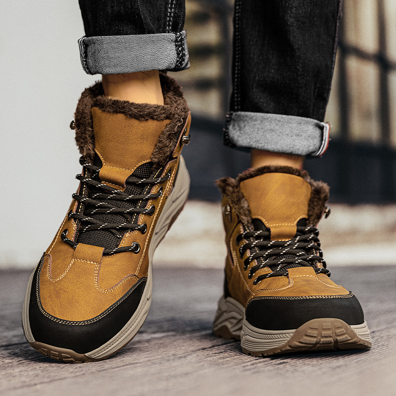 New autumn and winter men's shoes with plush warm boots, Northeast thick cotton shoes, outdoor sports hiking snow boots