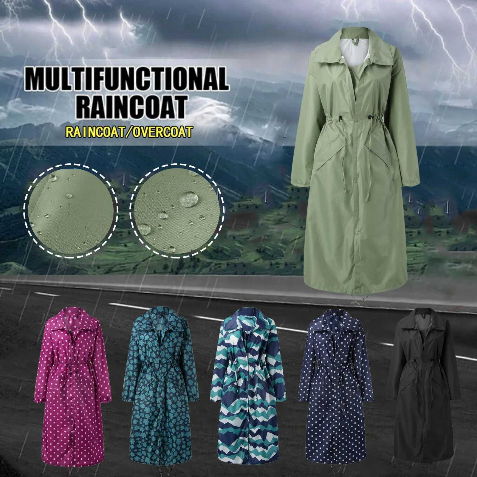 2 Pcs Womens Windbreaker With Bag Autumn And Winter Waterproof Windproof Trench Coat Lapel Drawstring Long Fashion RaincoatX240921