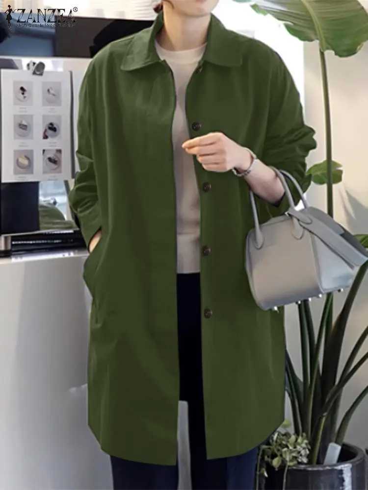 Autumn Women Long Trench ZANZEA Fashion Windbreaker Coat Casual Long Sleeve Buttons Down Jackets Solid Loose Thin Outwear 2023X240921