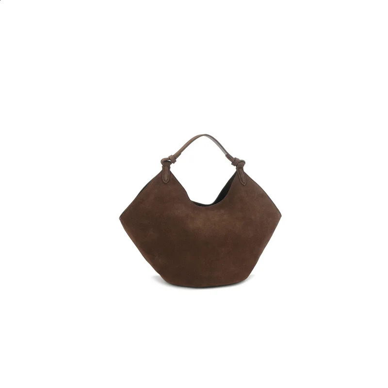 Korean genuine leather suede retro casual commuting large capacity vegetable basket tote bag handbag shoulder bag for women 240918