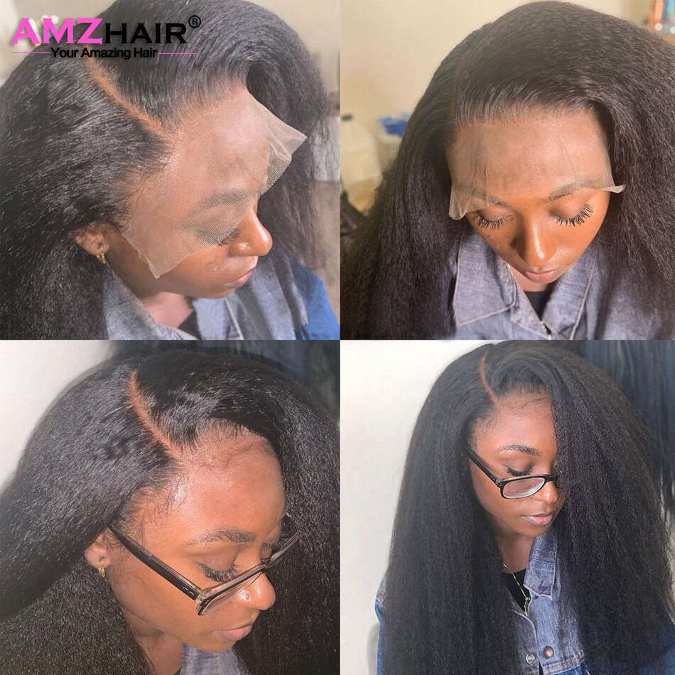 13x4 Kinky Straight Front Wig PrePlucked 180% Density Yaki Transparent Lace Frontal Human Hair Wigs For Women On Sale