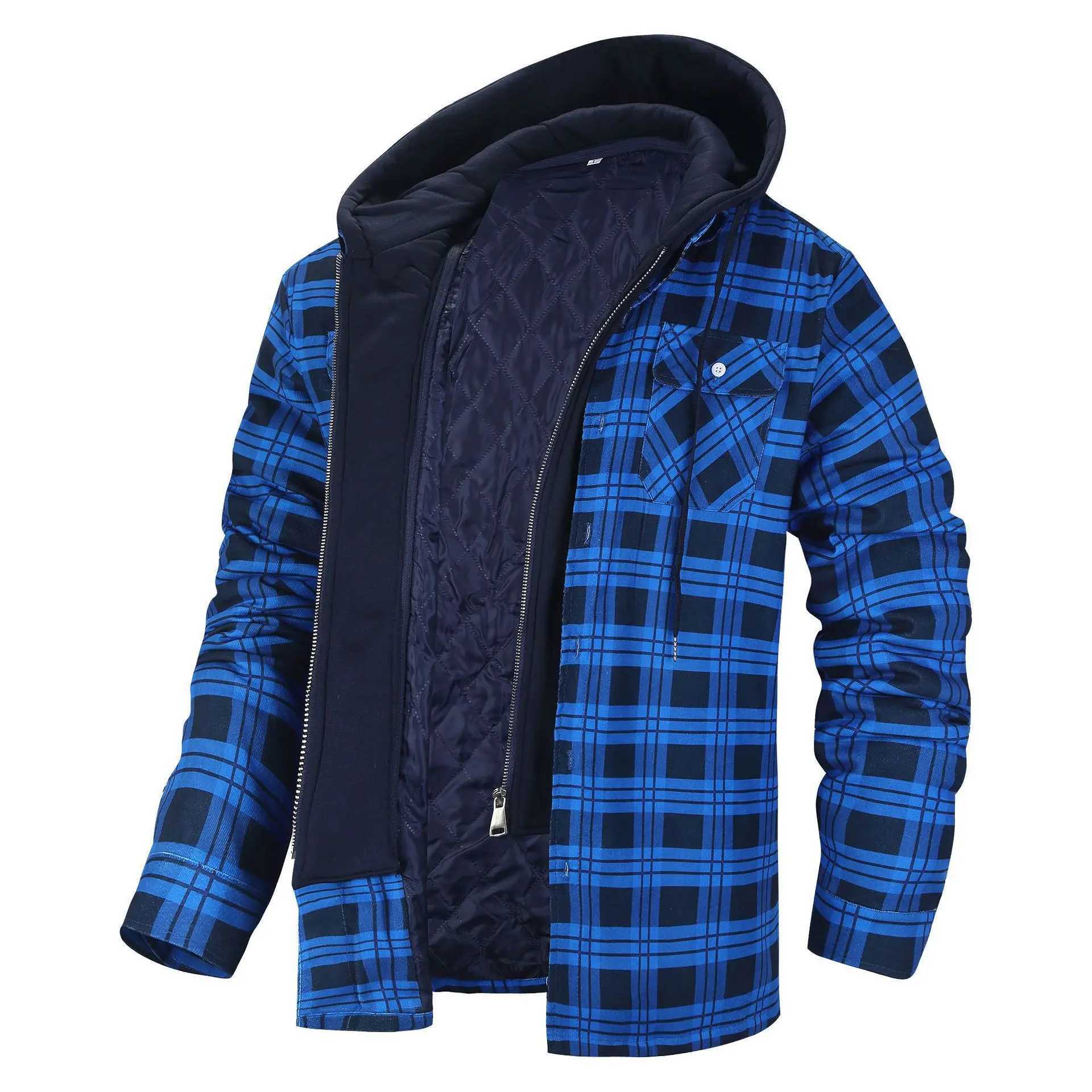 Winter plaid hoodie mens loose thick cotton windproof jacket warm and comfortable outdoor multi-color casual clothing W240920