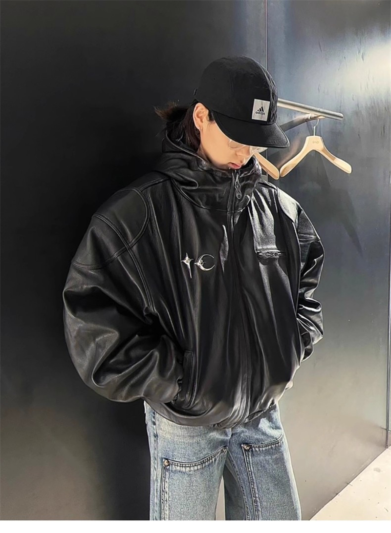 NEW Thug Club High-Quality Heavyweight Ins Cotton Leather Jacket Casual Hooded High Loose Vintage Street Rock Men Women