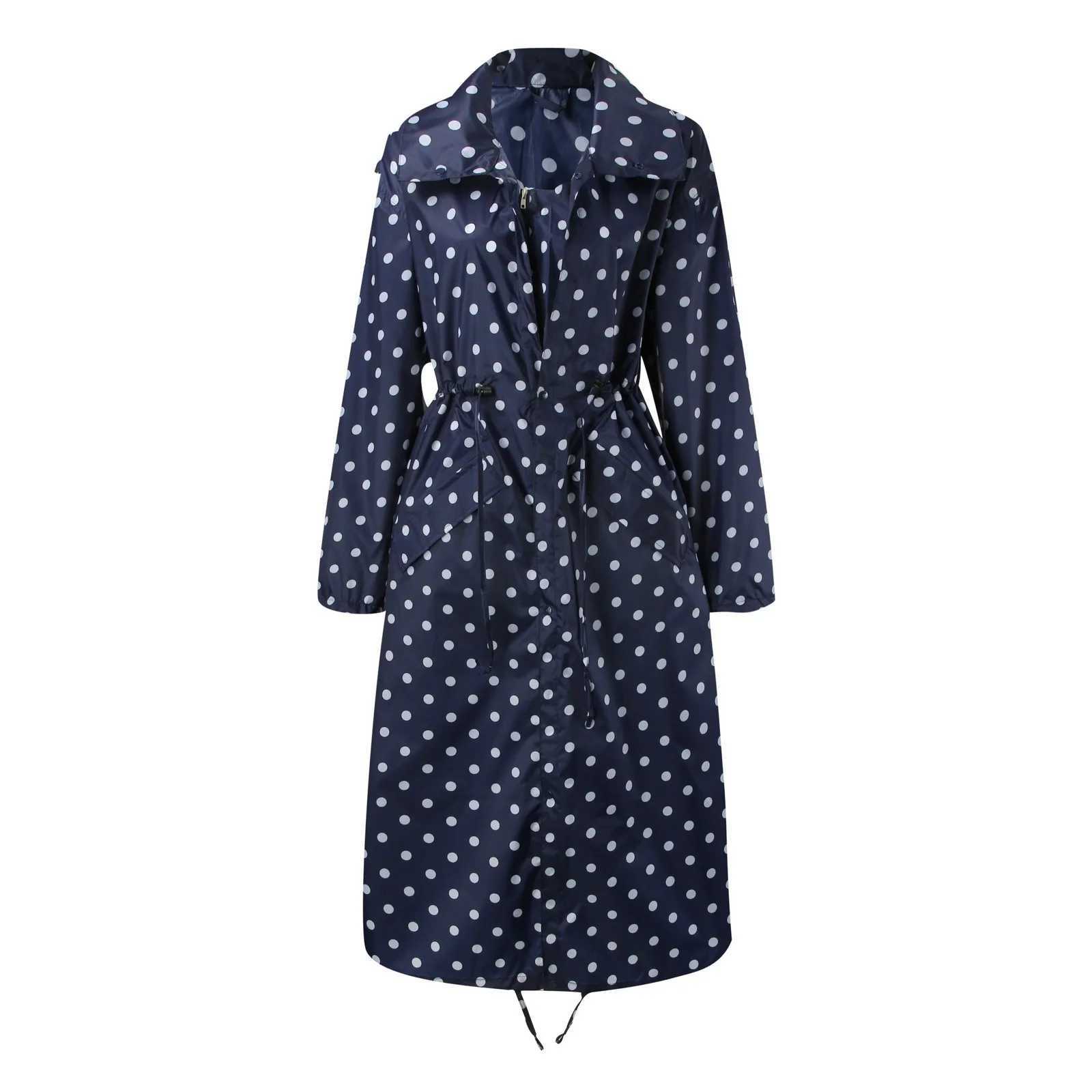 2 Pcs Womens Windbreaker With Bag Autumn And Winter Waterproof Windproof Trench Coat Lapel Drawstring Long Fashion RaincoatX240921