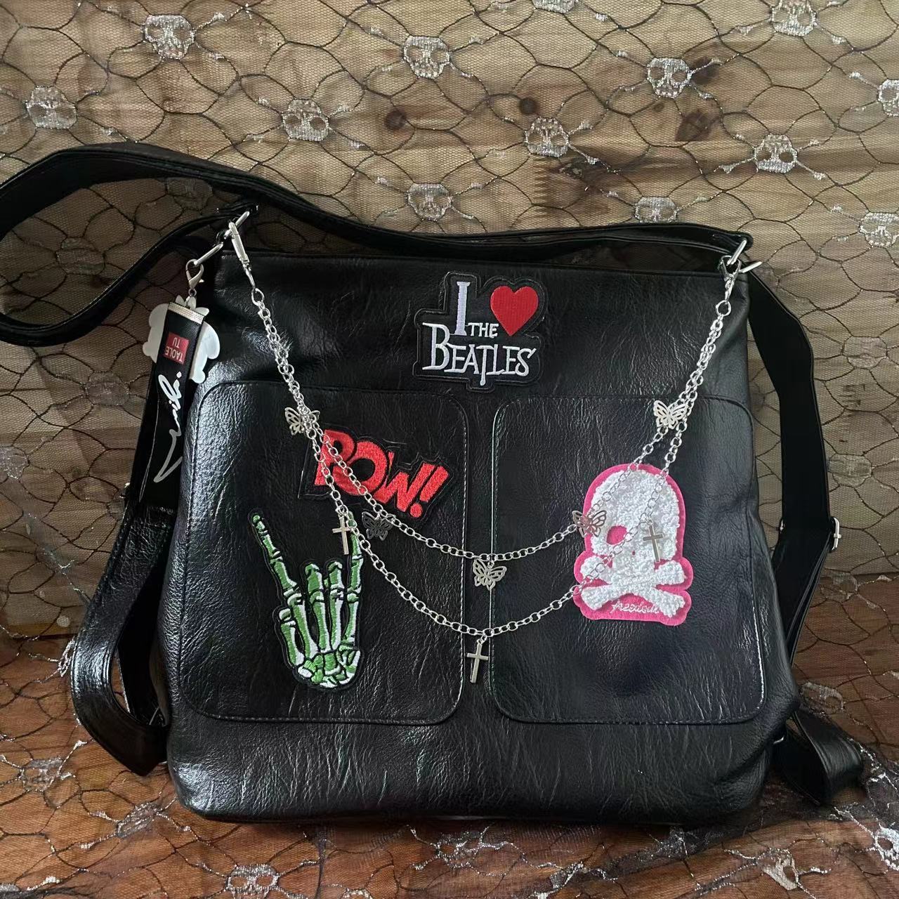 Cute Chain Message Gothic Rock Y2k Shoulder Bag Leather Cossbody Bag For Women