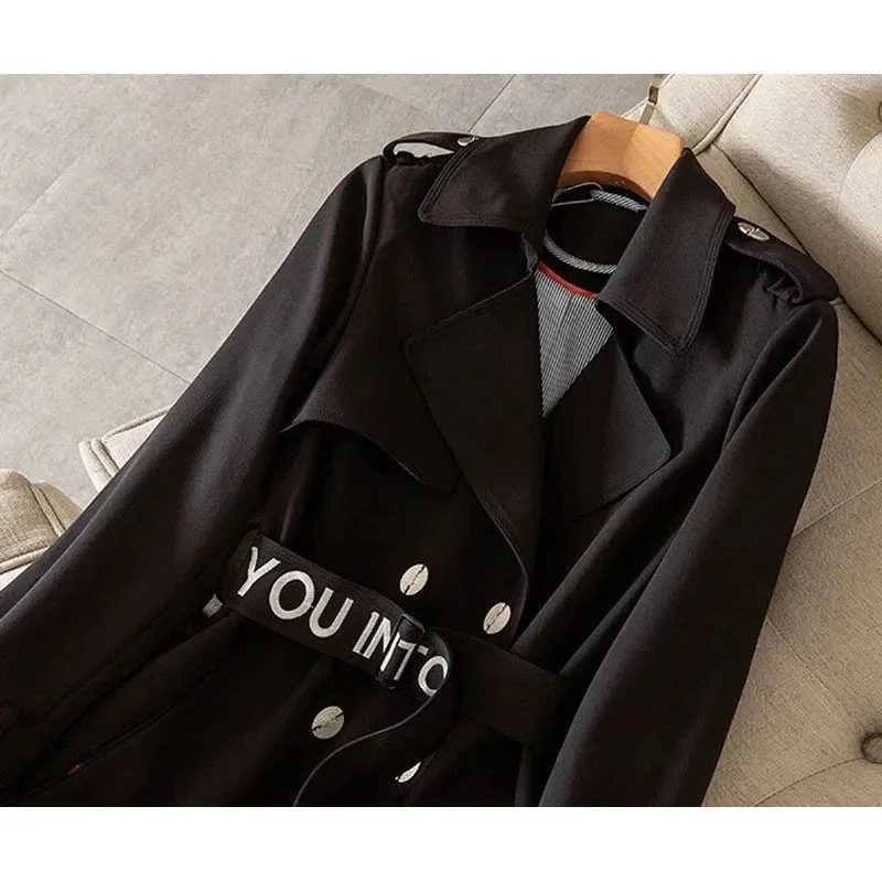 Spring Casual Women Mid-length Trench Coat With Letter Embroidery Sashes Double-breasted Lapel Female Windbreaker Outwear B293X240921