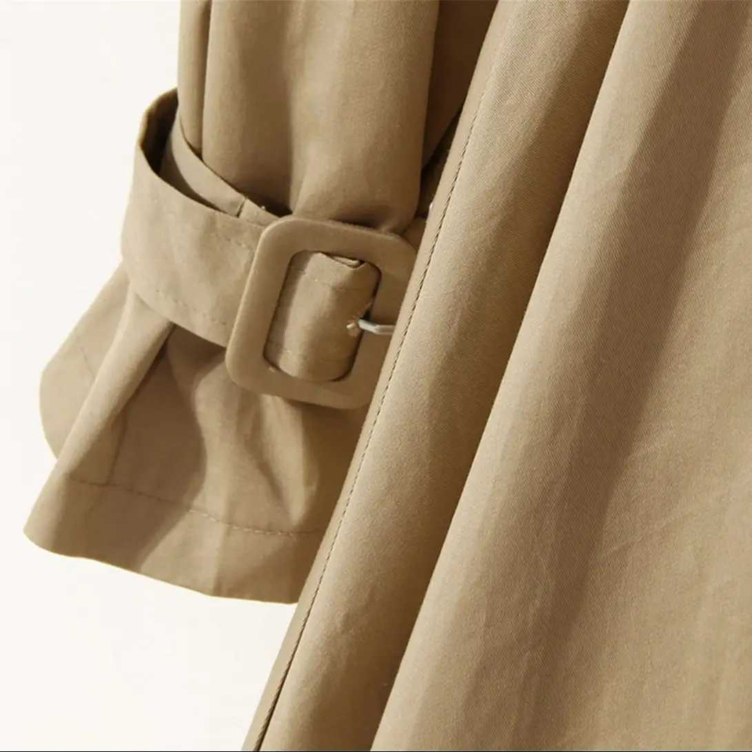 Patchwork Long Coat PU Neckline Womens Long Jacket Autumn Khaki Coats With Belt For Women New Fashion High Quality OutfitX240921