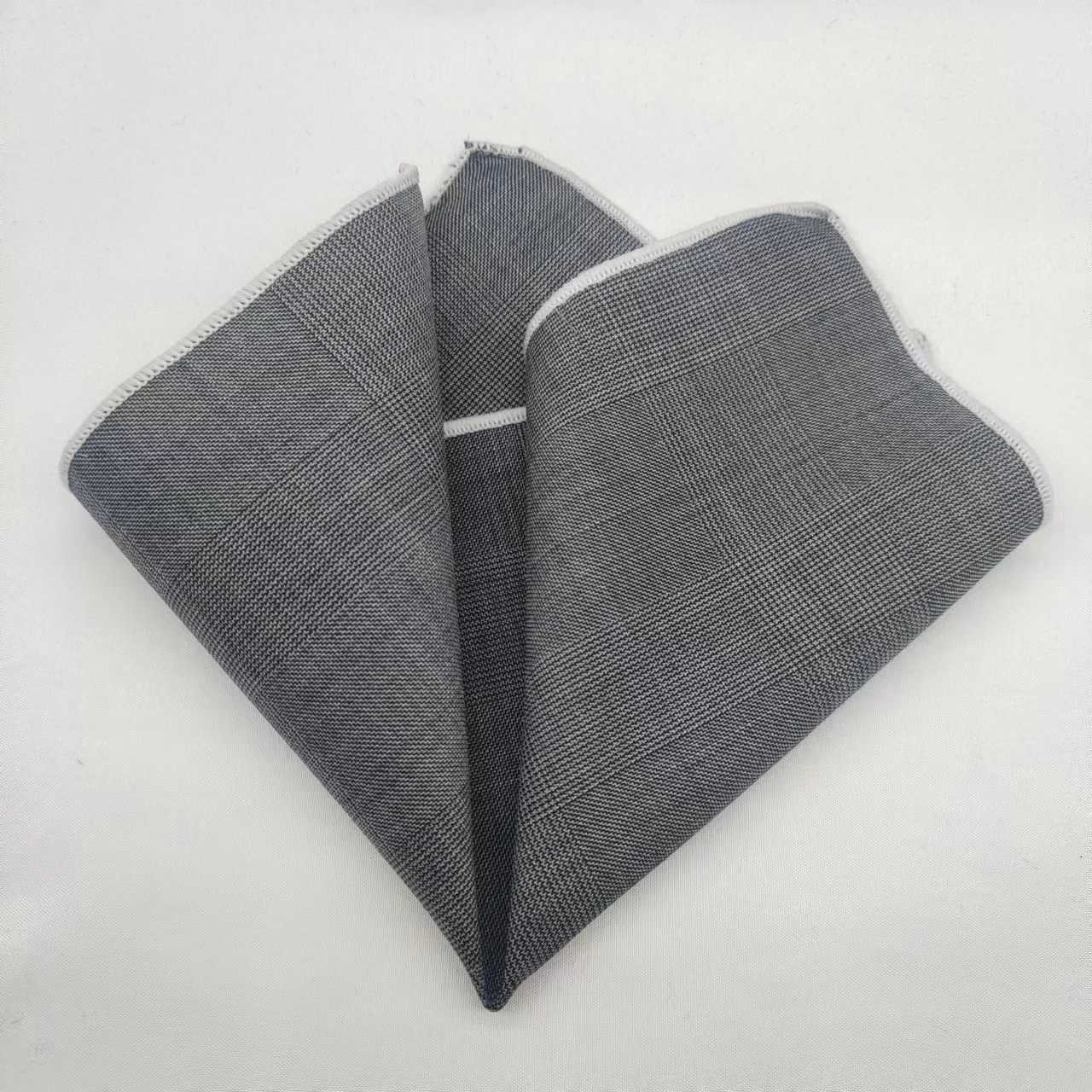 23cm Luxury Grey Wool Pocket Square For Men Vintage Plaid Striped Handkerchief Soft Skinny Hanky Banquet Cravat Suit AccessoriesX240921