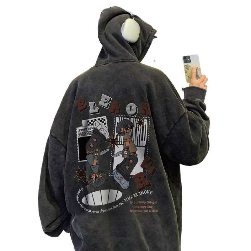 American Washed Pure Cotton Hoodie Men's Winter Trendy Brand Retro Dark Hip-Hop High Street Top Spring And Autumn Coat