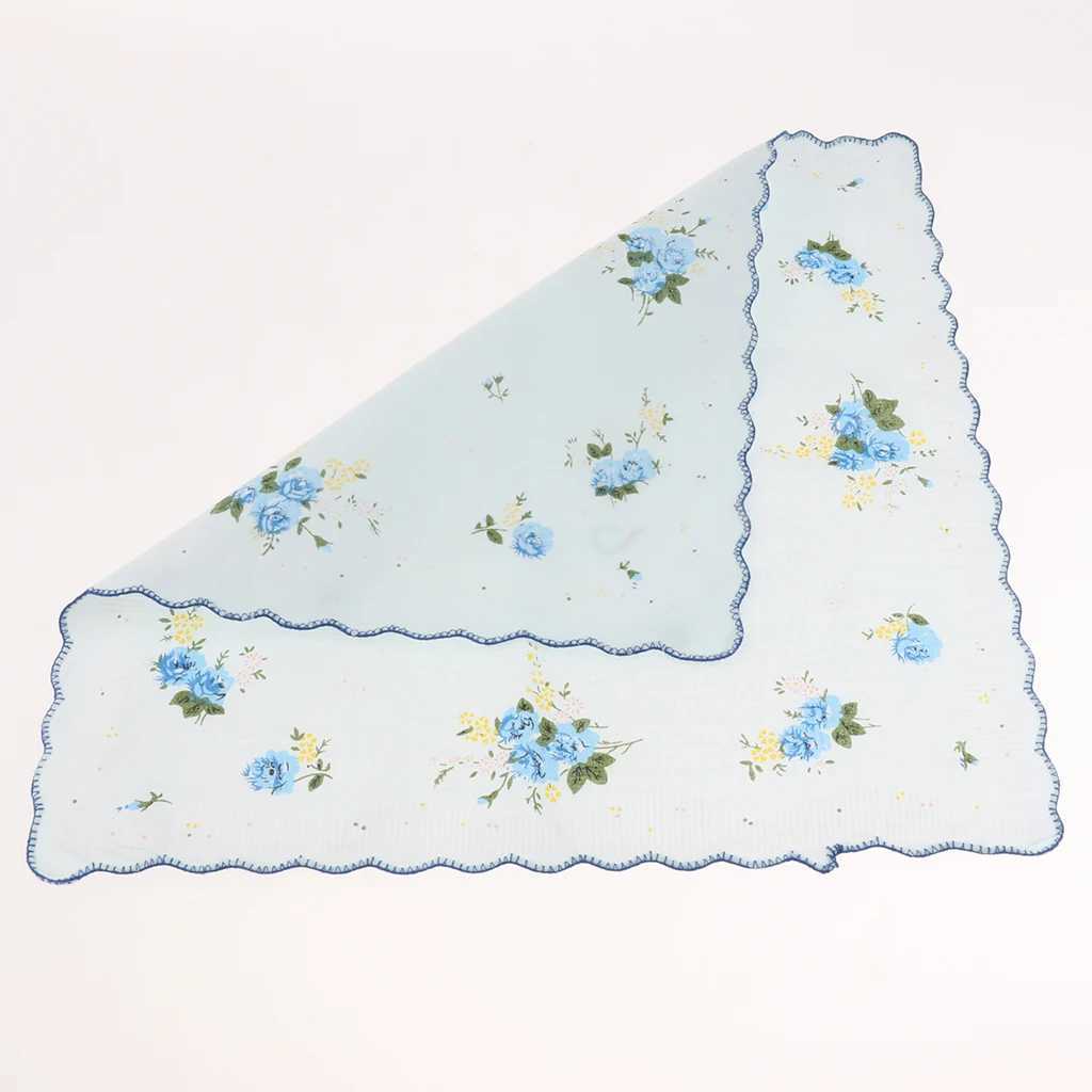 10x Women Cotton Printed Handkerchief Hanky Kerchiefs Pocket Square Blossom Design with Wavy Edge Women HandkerchiefsX240921