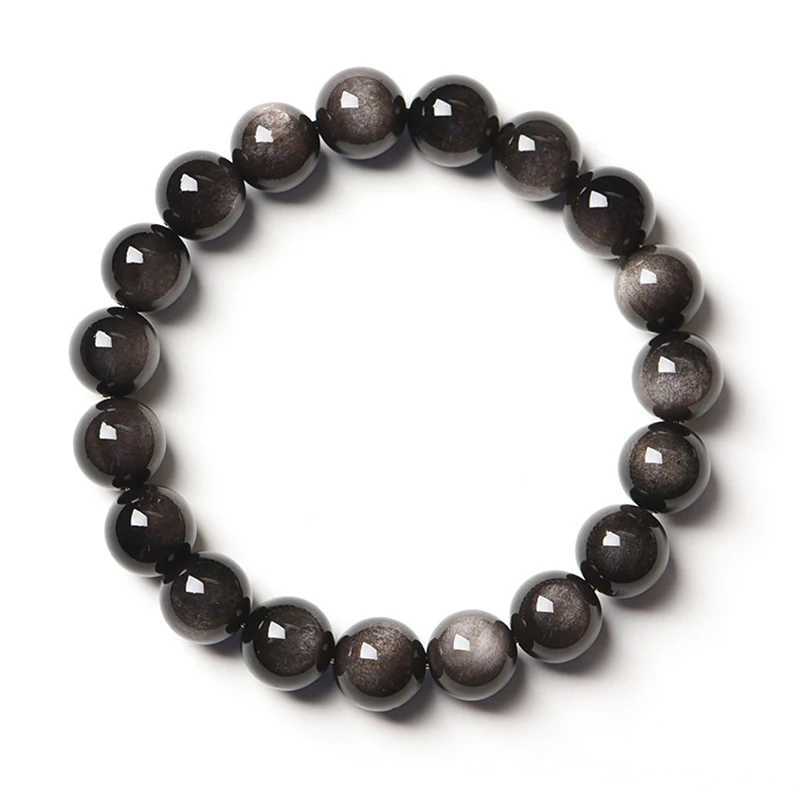 Natural Silver Color Obsidian Bracelet Men Women Original Natural Stone Beads Black Crystal Gems Sheen Energy Protection JewelryX240921