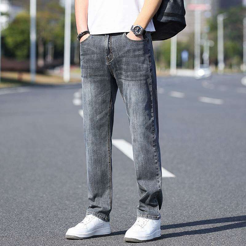 2024 Summer Jeans Men's Thin Loose Straight Pants Elastic Business Casual Versatile Long Pants Spring and Autumn Edition