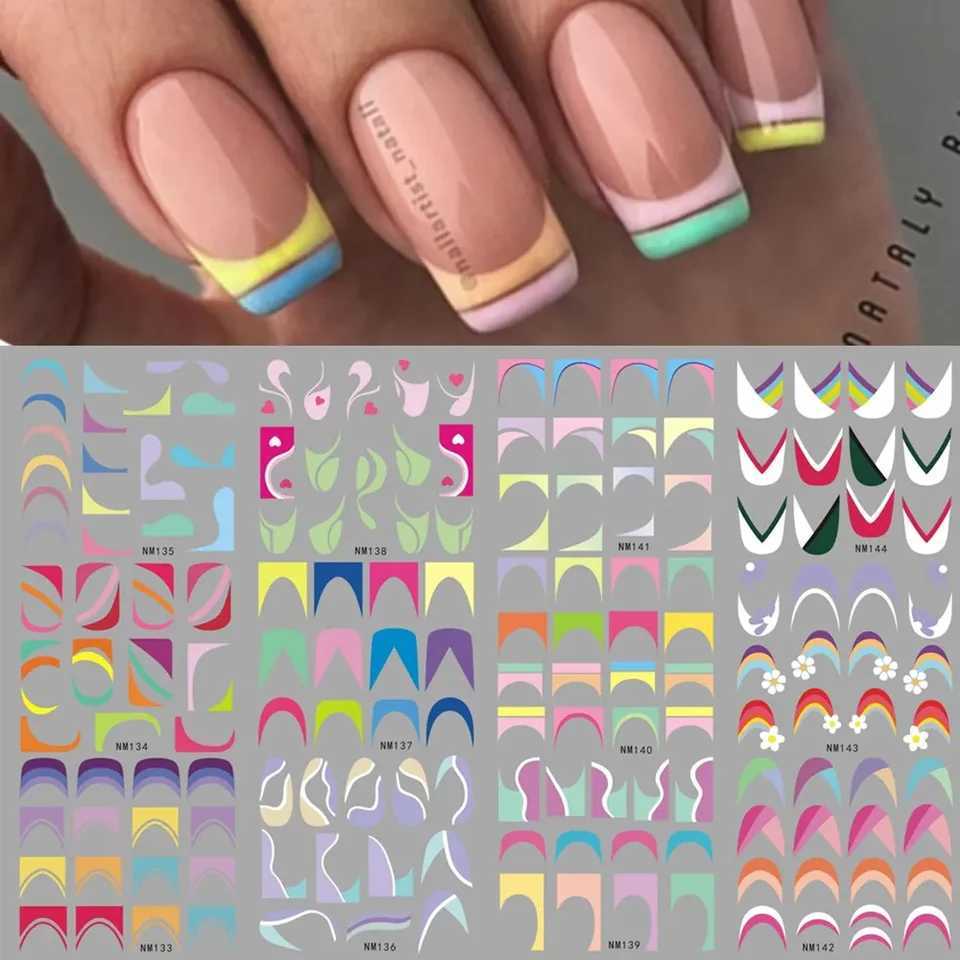 French cutting-edge nail slider stickers tattoos geometric lines nail art transfer water sticker decoration W240823