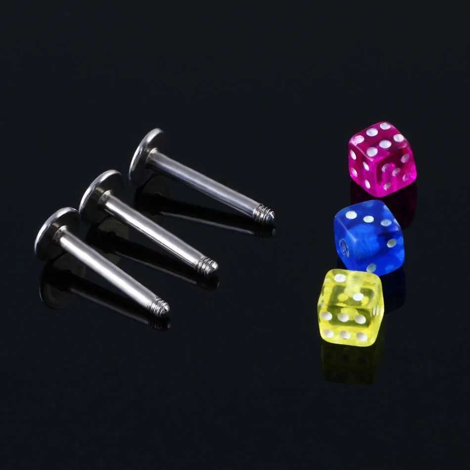 2Pcs/Lot 1.2*8+3mm Dice Acrylic Lip Piercing 16G Candy Color Labret Piercing Stud Tragus Earbone Earrings Body Jewelry Y240921