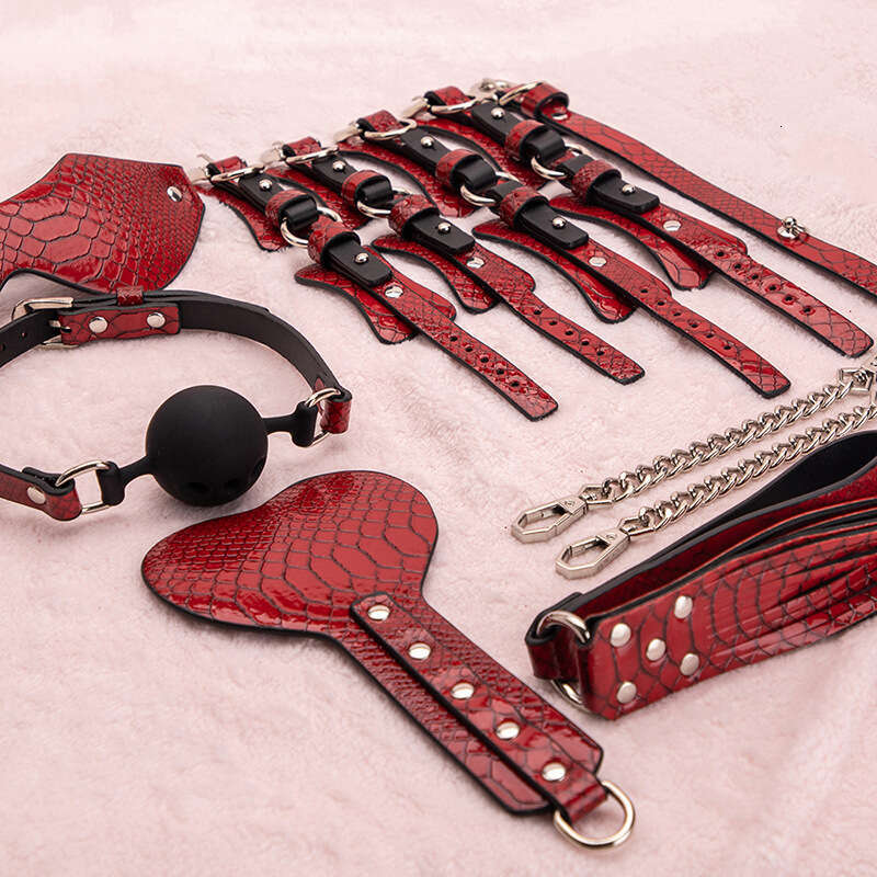 Sex toys SM props crocodile pattern 7-piece set SM sex toy set handcuffs, ankle shackles, mouth ball adult sex toy