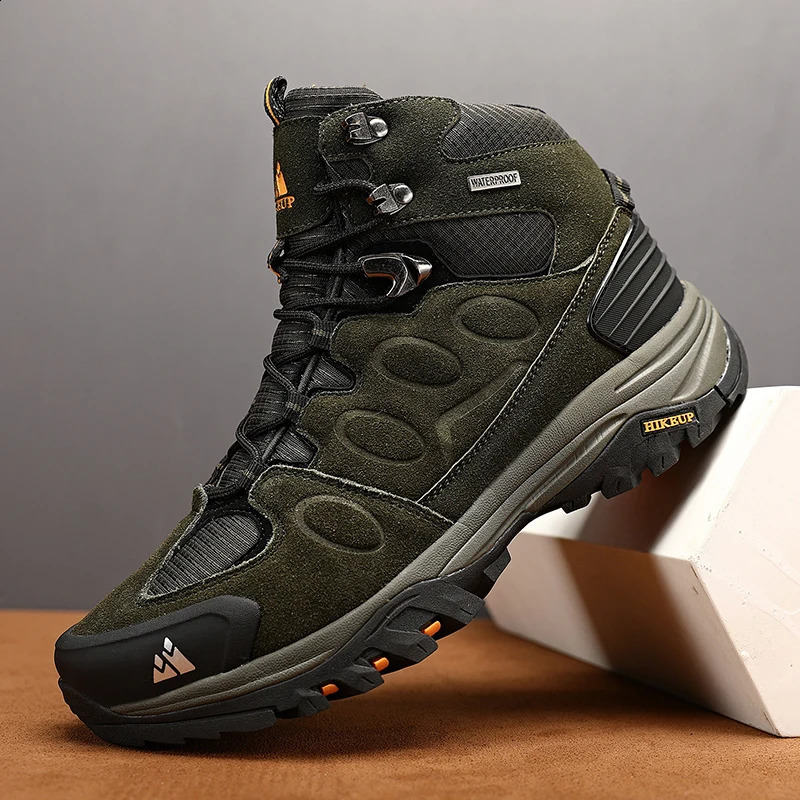 HIKEUP High-Top Men Hiking Boot Winter Outdoor Shoes Lace-Up Non-slip Outdoor Sports Casual Trekking Boots Man Waterproof Suede 240918
